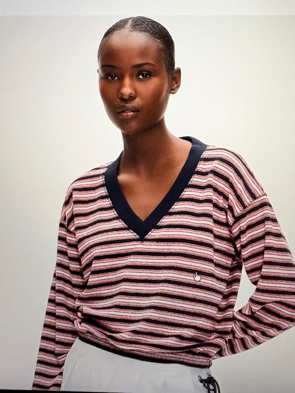 NWT J Crew Towel terry V-neck sweatshirt in stripe